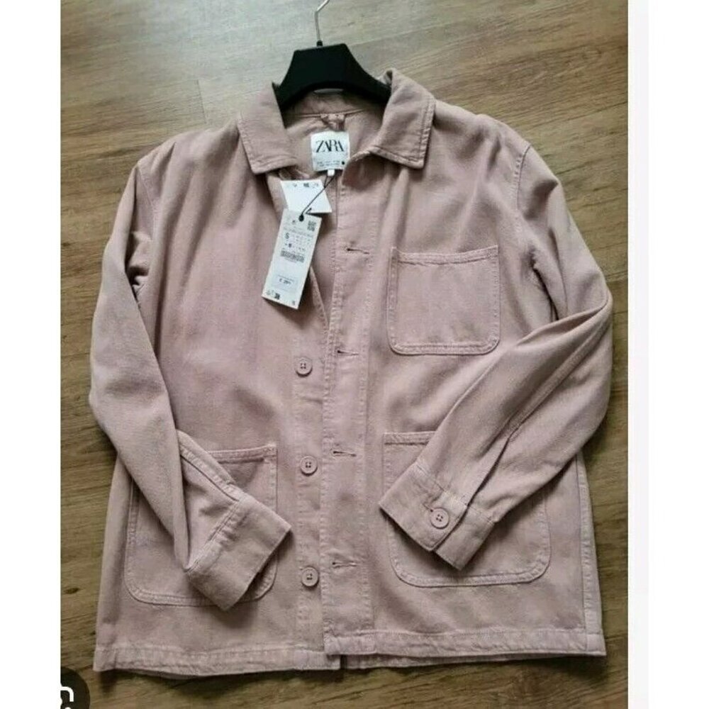 Zara Men's Long Sleeve Button Front Overcoat   Shirt Pockets 2449 046 Pink
